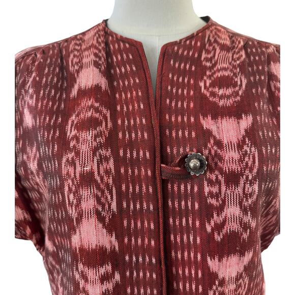 OOAK Quilted Patterened top jacket Short sleeves button front round neck medium - Picture 4 of 13